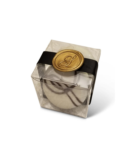 Monogrammed Wax Seal Favor Box with oreos and ribbon