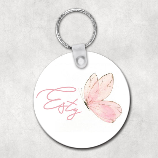 Pink Butterfly Themed Personalized Keychain