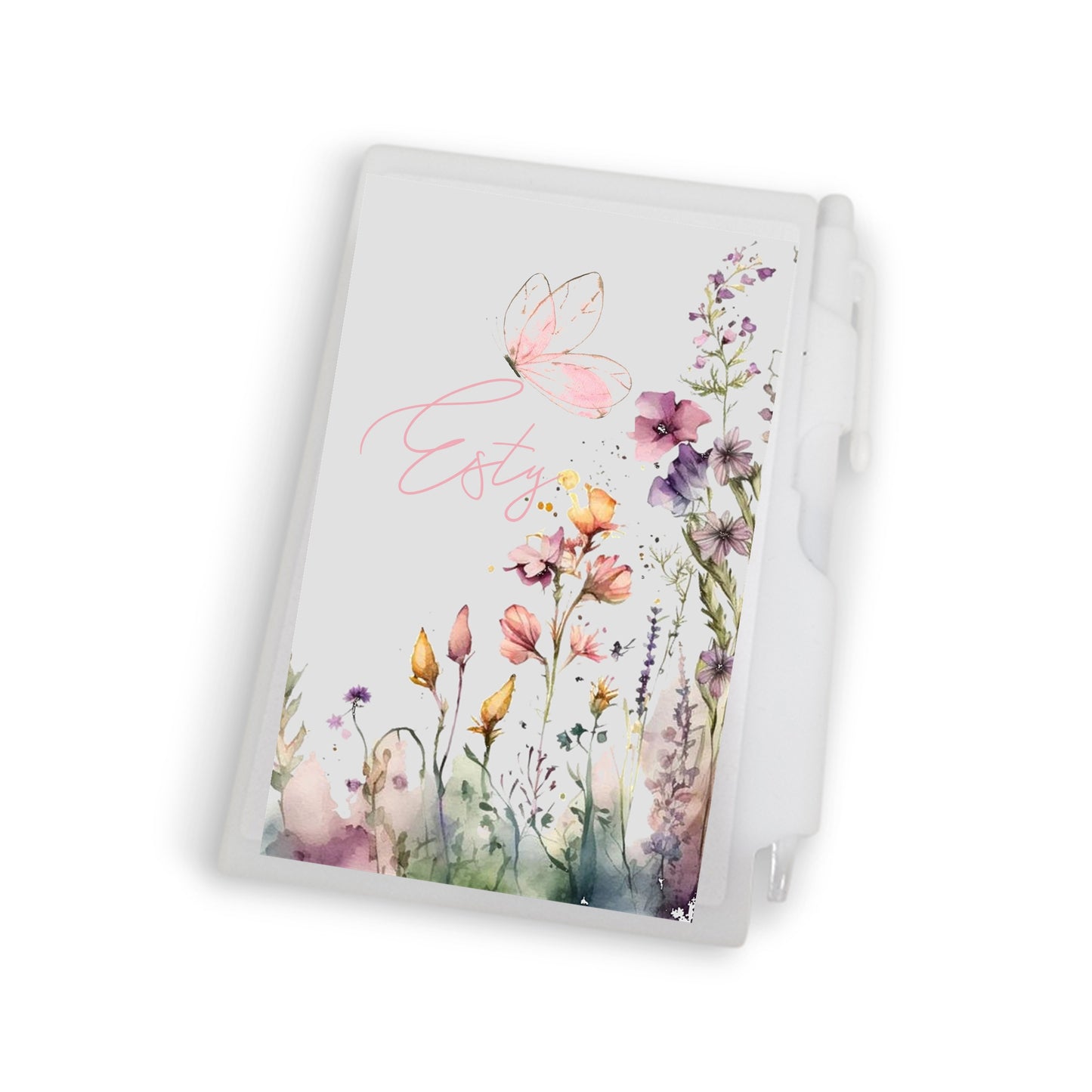 Pink Butterfly Themed Personalized Notebook with Pen.