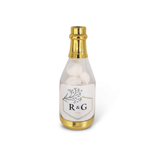 Gold Metallic Champagne Bottle Favor, Also available in silver. (Contents not Included)