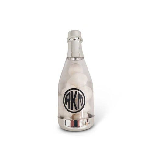 Monogrammed Silver Metallic Champagne Bottle Favor, Also available in gold. (Contents not Included)