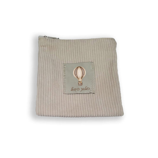 Cream Corduroy Zipper Pouch with Hot Air Balloon, More designs available.