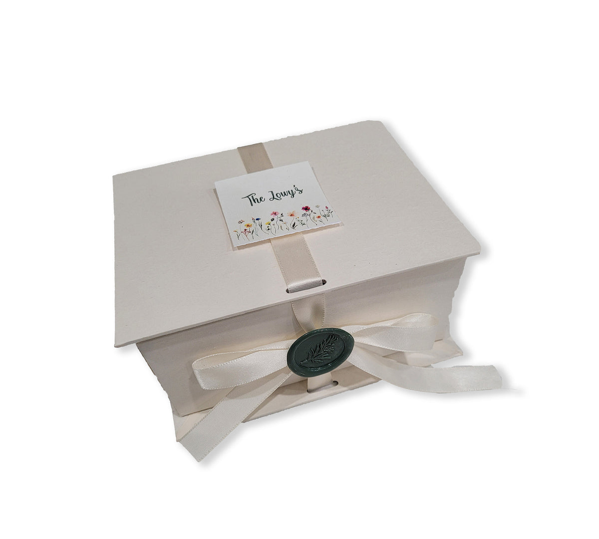 Cream Gift Box with Ribbon, Personalized Tag Included, Wax Seal is Opt ...