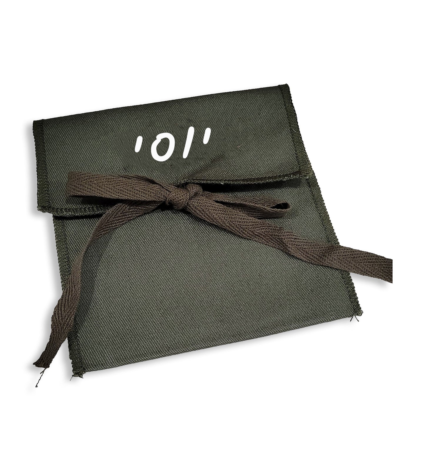 Cotton Twill Personalized Upsherin Pouch with tie, in Khaki Green