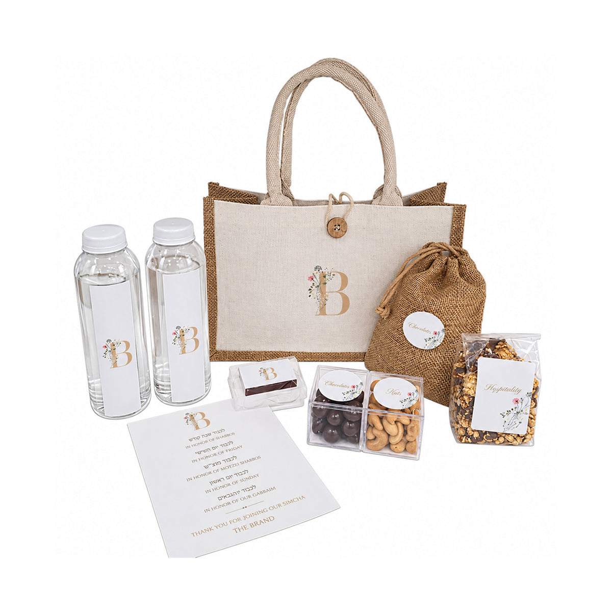 Floral Monogram Jute Burlap Tote Welcome Bag