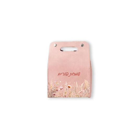 Leather Shalach Manos Tote Pink with Wildflower Design