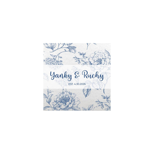 French Toile Blue Linen Type Cocktail Napkin