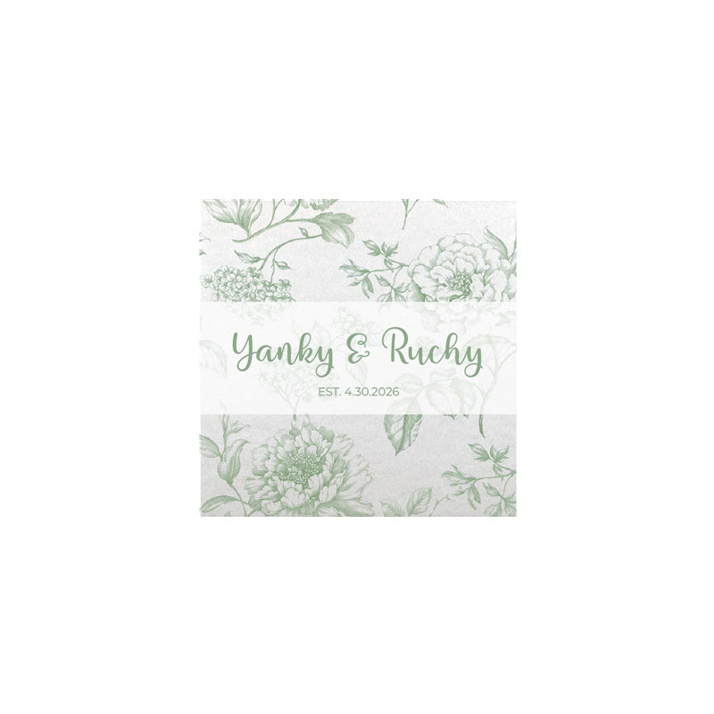 French Toile Green Linen Type Cocktail Napkin