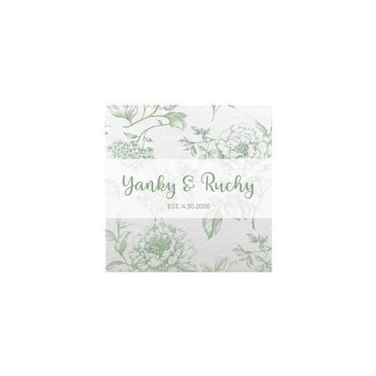 French Toile Green Linen Type Cocktail Napkin