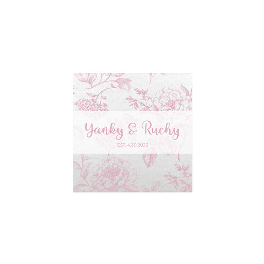 French Toile Pink Linen Type Cocktail Napkin