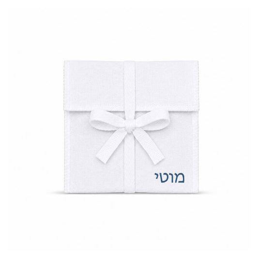 Cotton Upsherin Pouch with Herringbone Ribbon Tie, White