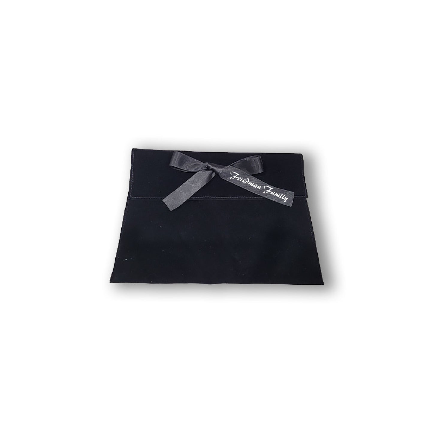 Black Suede Mishloach Manos Pouch with Personalized Ribbon