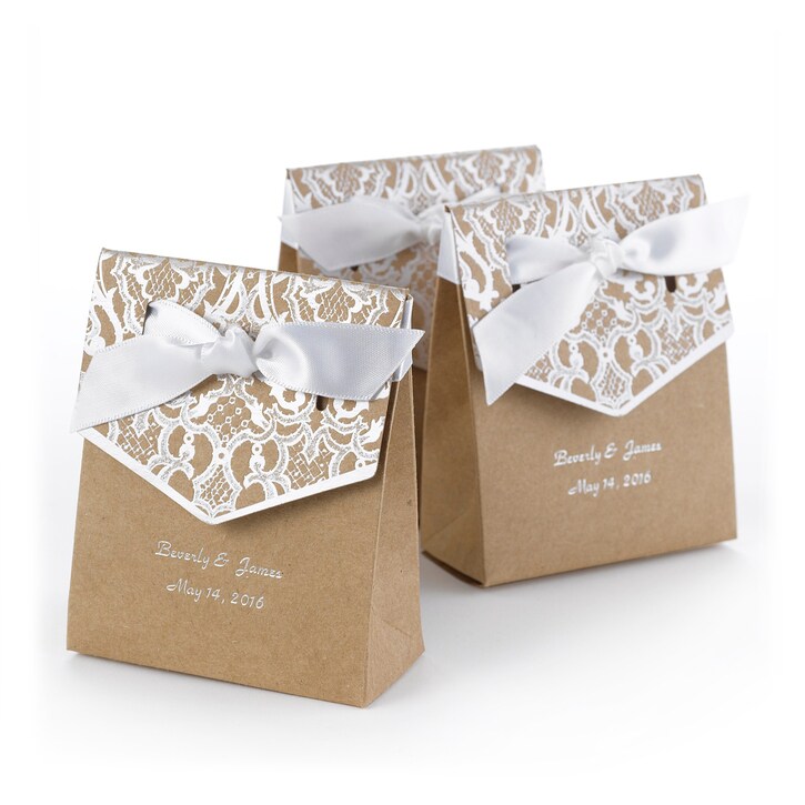 Naturally Vintage Tent Favor Box - White, with ribbon (Personalization not included