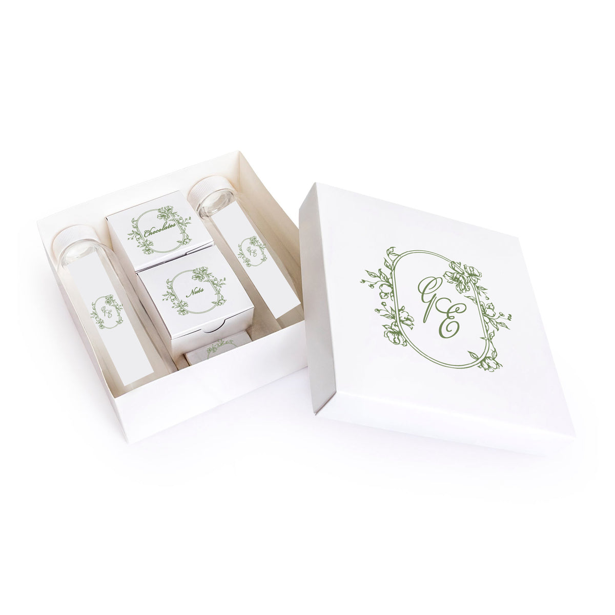 Floral Monogram Welcome Box, Available in the color of your choice.