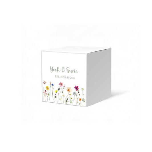 Wildflower Design Favor Box, 2 x 2 inches, Optional matching ribbon.