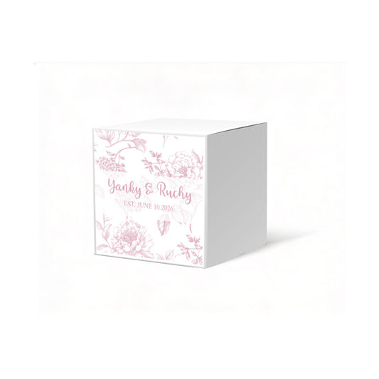 French Toile Pink Favor Box, 2 x 2 inches, Optional matching ribbon.