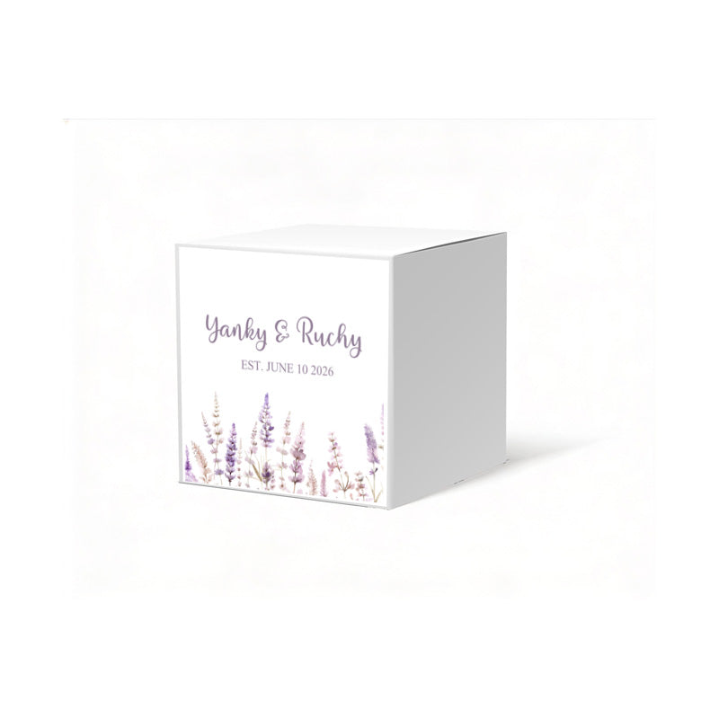 Lavender Design Favor Box, 2 x 2 inches, Optional matching ribbon.