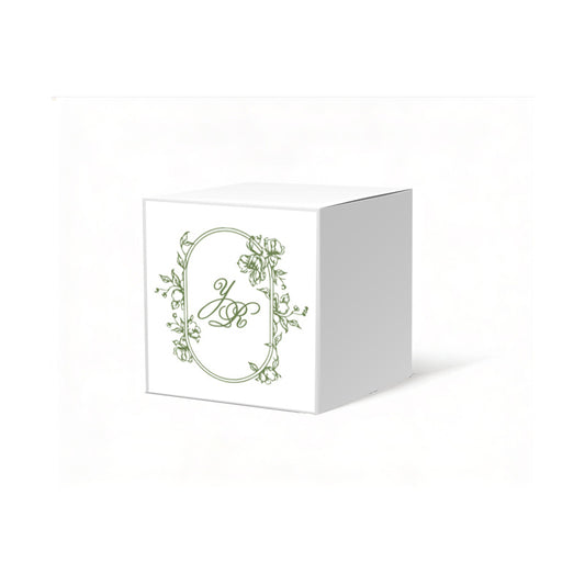 Oval Monogram Favor Box, 2 x 2 inches, Colors Available. Optional matching ribbon.