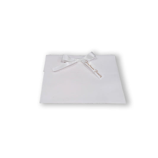 White Suede Mishloach Manos Pouch with Personalized Ribbon
