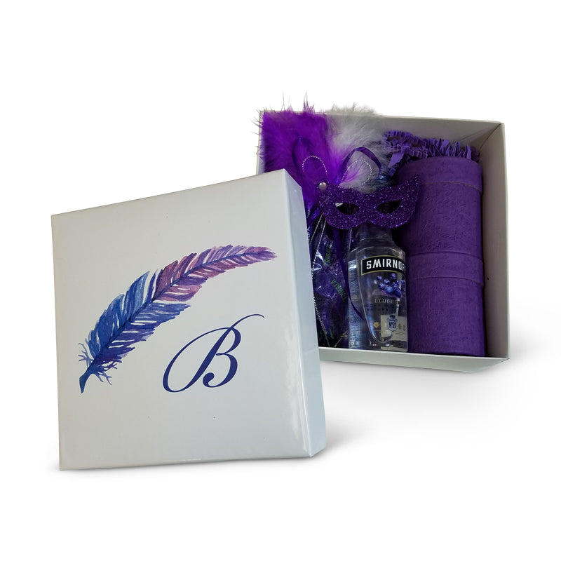 Purple Feather Design Monogrammed Purim Box