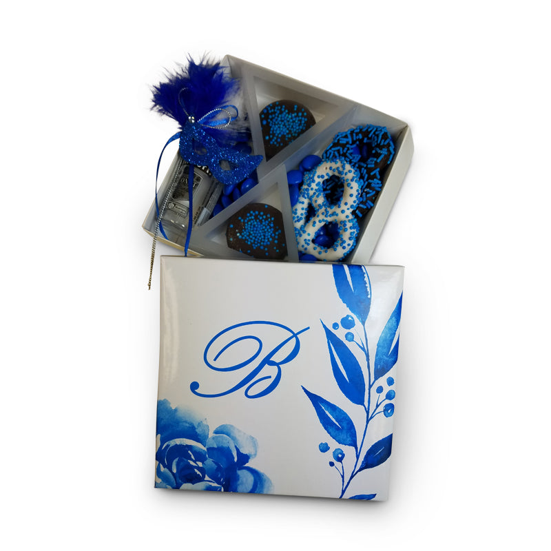 Blue Florence Monogrammed Purim Box 4 Sizes Available