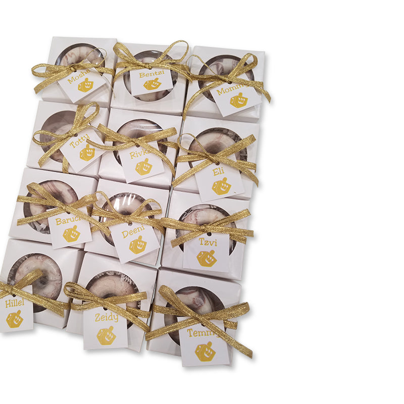 Mini Donut Favor Boxes with personalized tag and twine