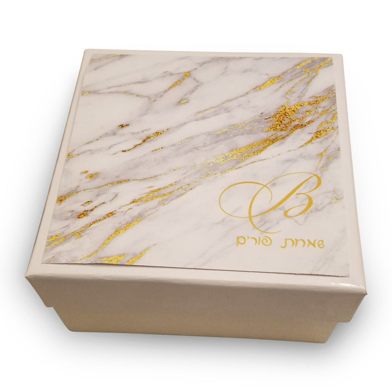 White 6x6x3 Gift Box with Marble Label. Some assembly required.