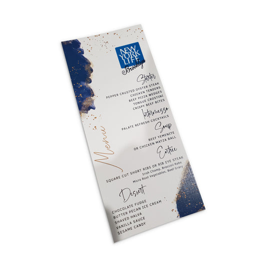 Blue Watercolor Menu Card with optional benching