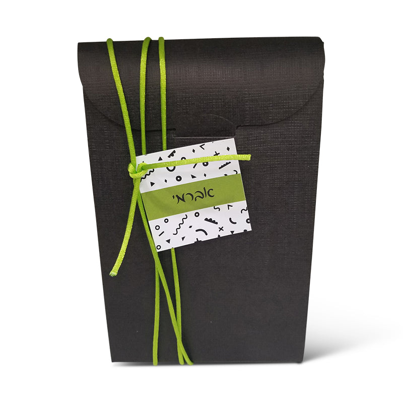 Black Tent Box with Doodle Design Tag and Cord