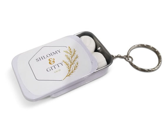 White Sliding Mint Tin Keychain with Leaf Design (mints not included)