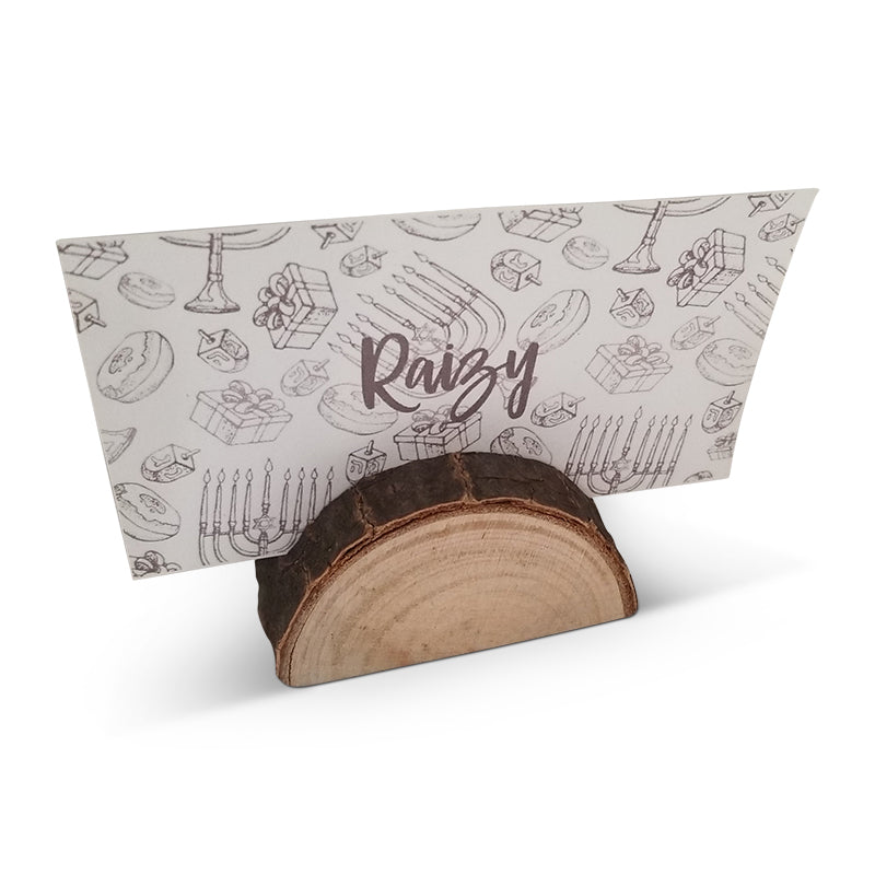 Log Placecard Holder with Chanukah Design Placecard