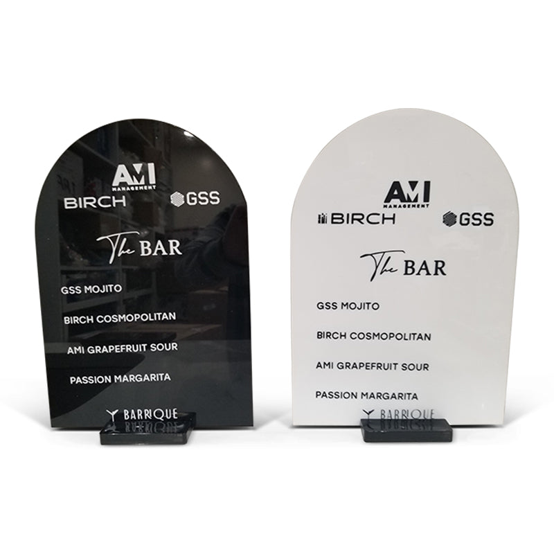 Acrylic Arched Bar Menu or Station Card (Comes with acrylic stand)