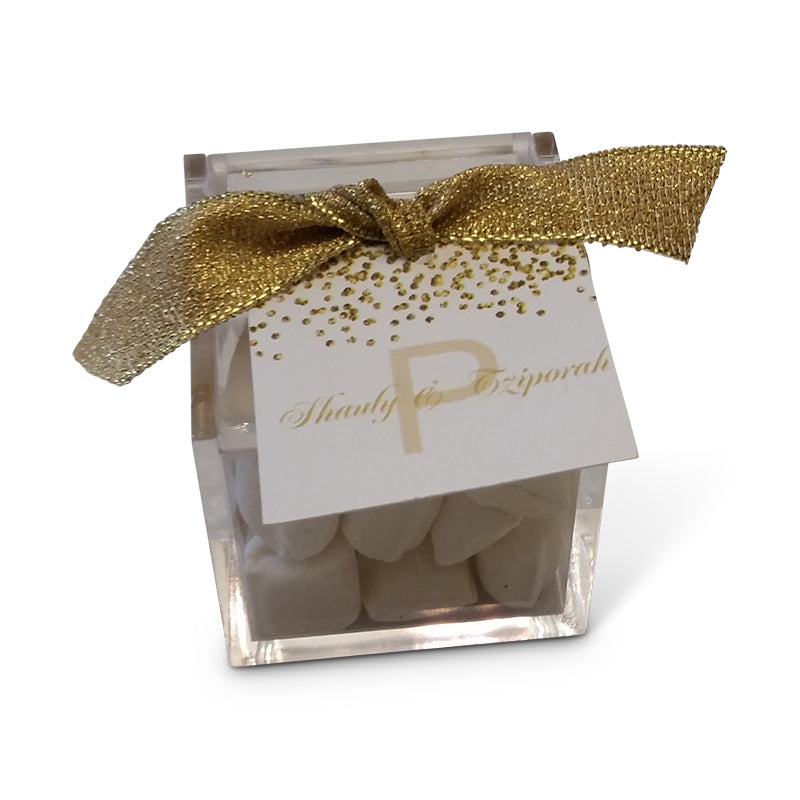 Gold or Silver Confetti Acrylic Favor Box with ribbon