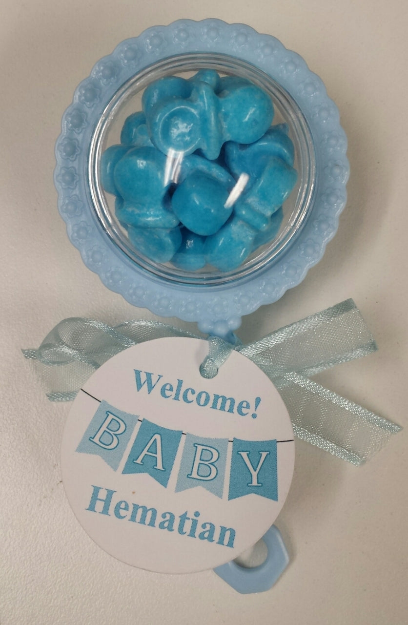 Baby Rattle Favor with tag and ribbon