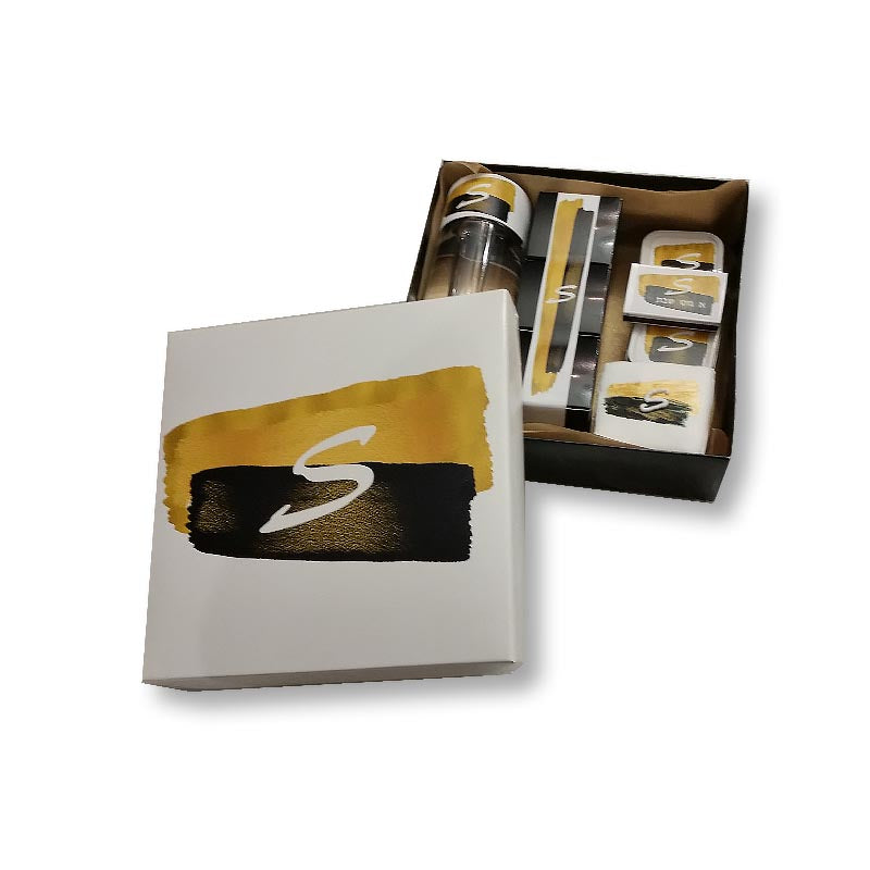 Black & Gold Brushstroke Design Monogrammed Welcome Box