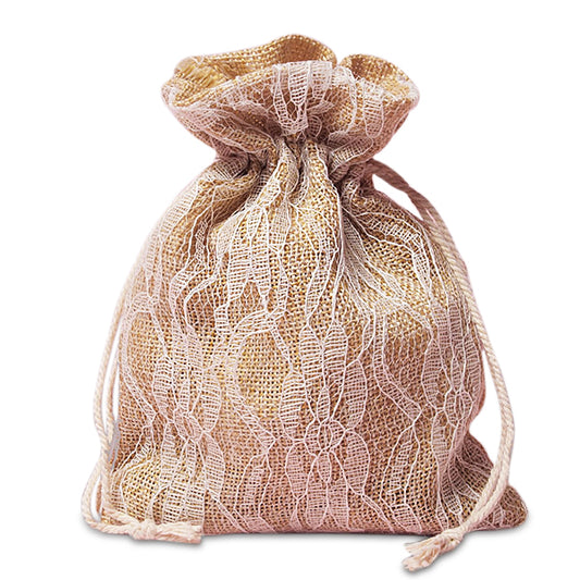 Burlap and Lace favor bags 4 x 5 Ivory