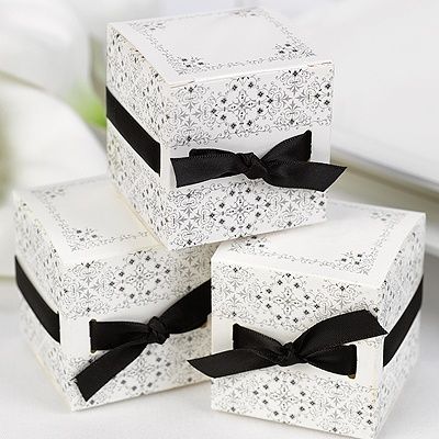 White Ribbon Weave Favor Boxes -lot of 8