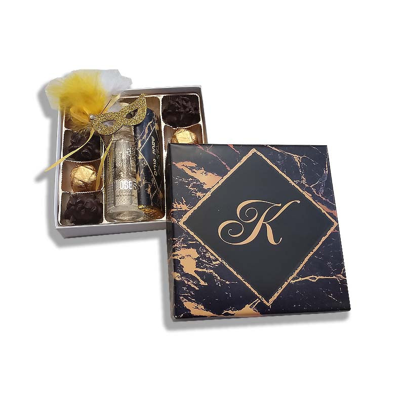 Black & Gold  Marble Design Monogrammed Purim Box
