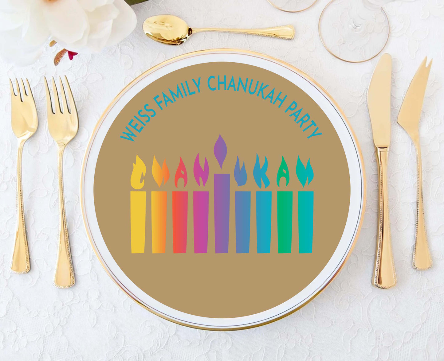 Kraft with Colorful Menorah Plate Insert