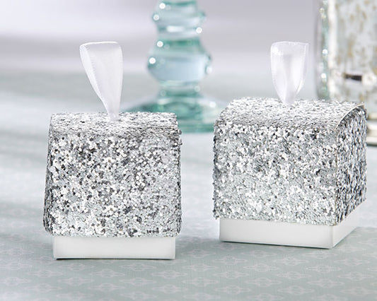 "SPARKLE AND SHINE" SILVER GLITTER FAVOR BOX (Only 6 left in Stock)