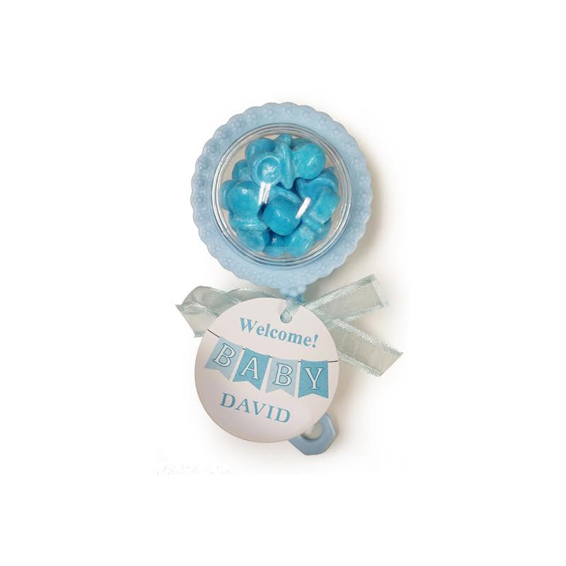 Baby Rattle Favor with tag and ribbon