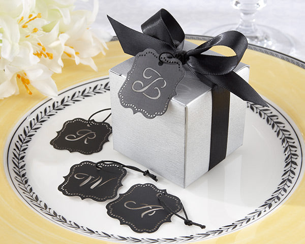 "Letter Perfect" Silver Favor Box Kit with Laser-Cut Monogrammed Tag